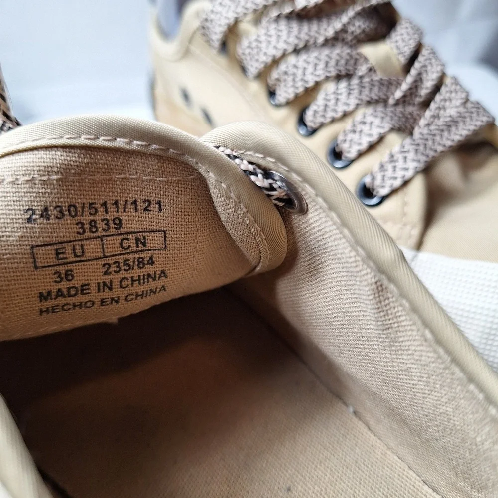 ZARA Toecap Trainer Sneaker Womens Sz 6 Beige Canvas Platform Stackform Gum Sole